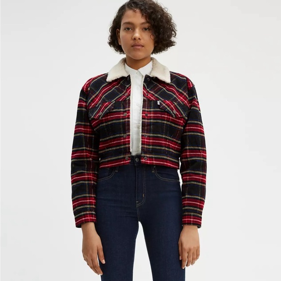 Levi's Jackets & Blazers - Women's LEVI'S Premium Ex-Boyfriend Plaid Corduroy Trucker Jacket NEW